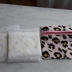 Homemade New Girl's Feminine Pouch.  Pink, Black & Gold Animal Print. 5" X 4.5".